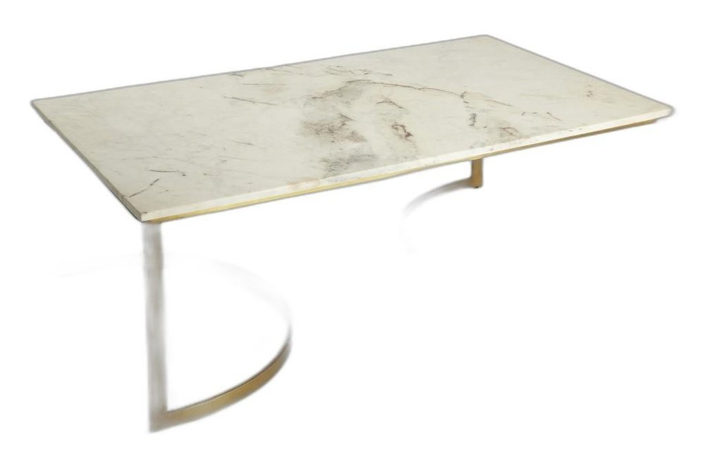 48" Off White and Gold Genuine Marble and Metal Coffee Table
