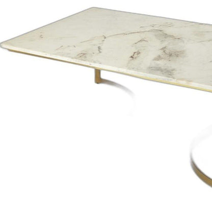48" Off White and Gold Genuine Marble and Metal Coffee Table