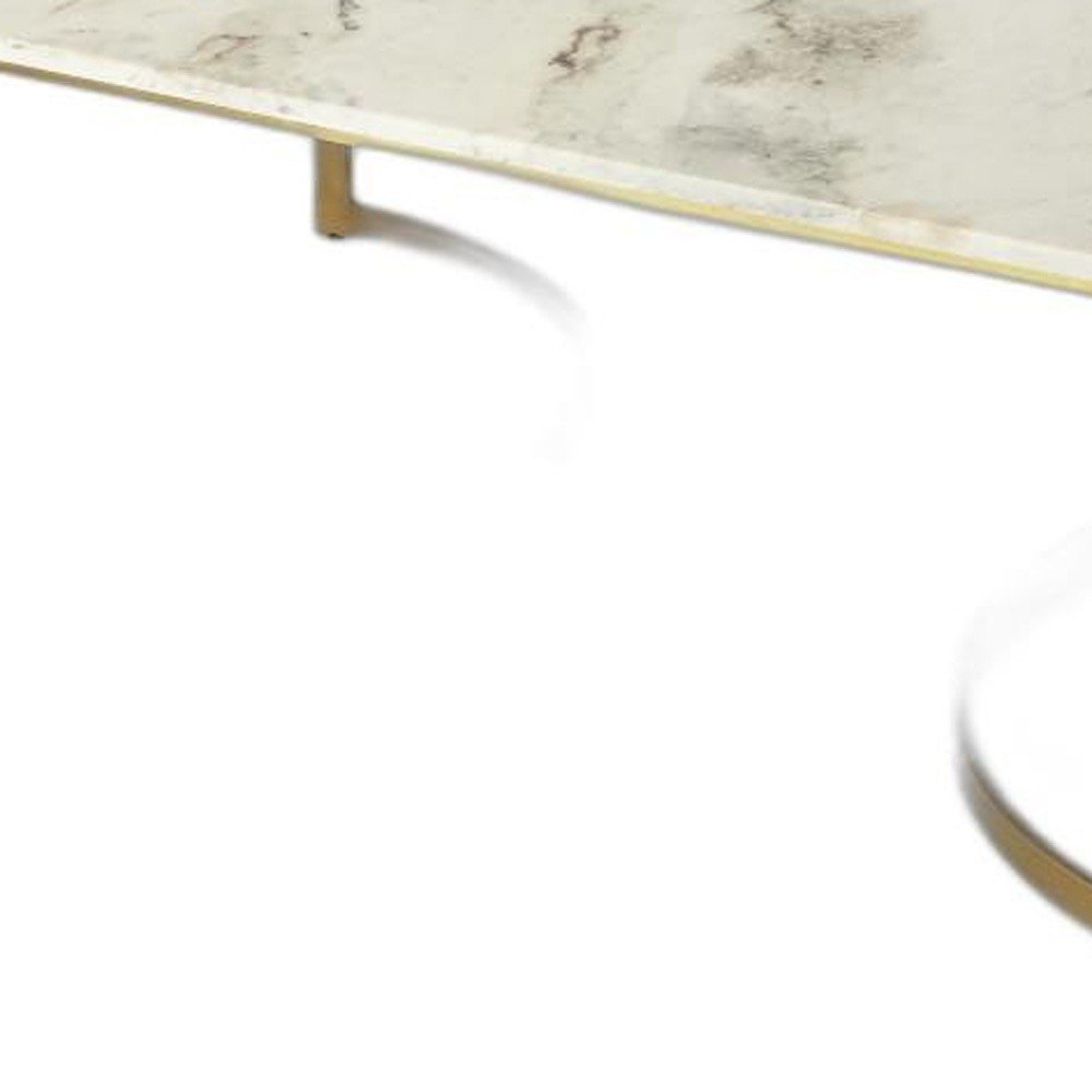 48" Off White and Gold Genuine Marble and Metal Coffee Table