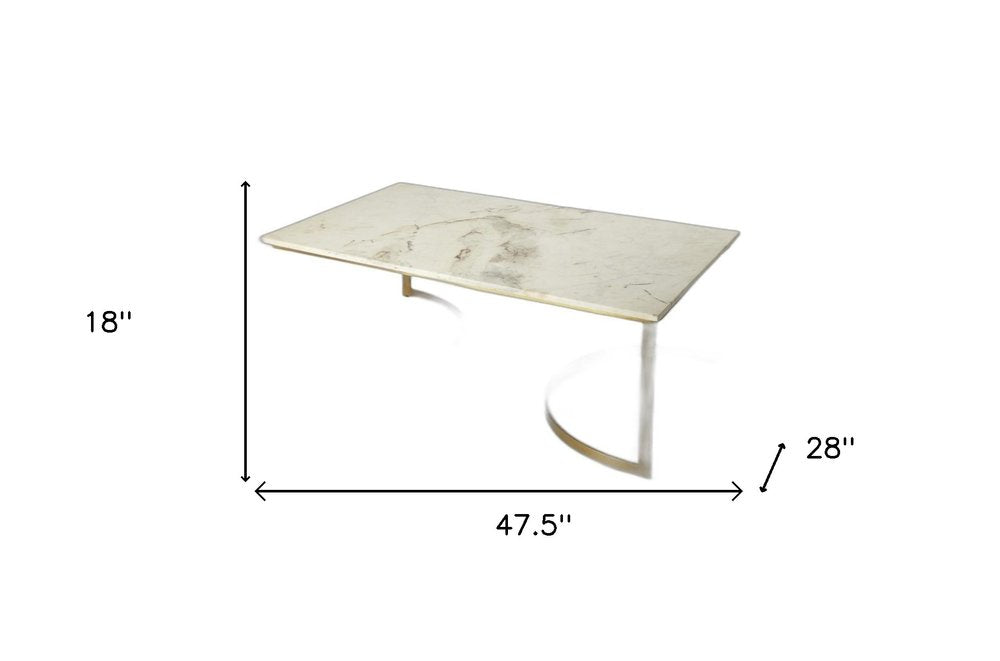 48" Off White and Gold Genuine Marble and Metal Coffee Table