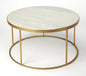 34" Multi-Color And Off White Marble And Metal Round Coffee Table