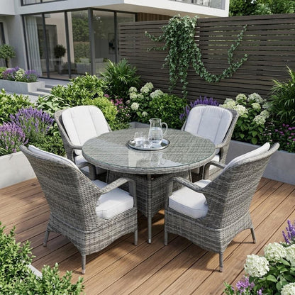 Five Piece Gray Round Glass Dining Set