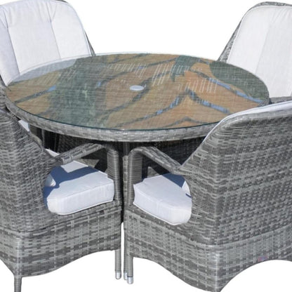 Five Piece Gray Round Glass Dining Set