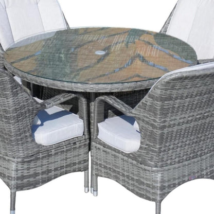 Five Piece Gray Round Glass Dining Set