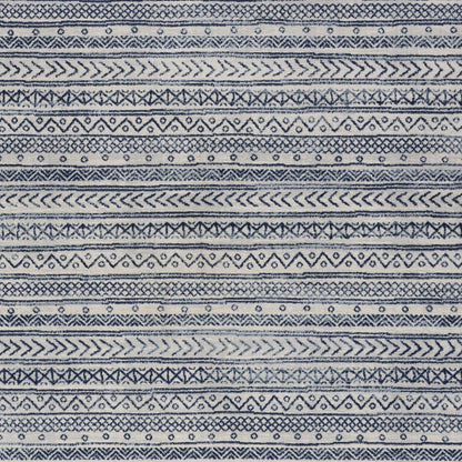 2' X 4' Navy Blue Decorative Stripes Area Rug