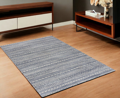 4' X 6' Navy Blue Decorative Stripes Area Rug