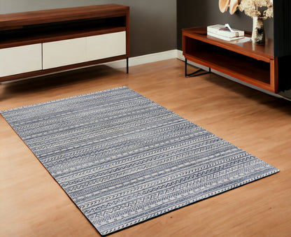 2' X 4' Navy Blue Decorative Stripes Area Rug