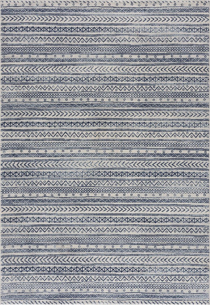 4' X 6' Navy Blue Decorative Stripes Area Rug