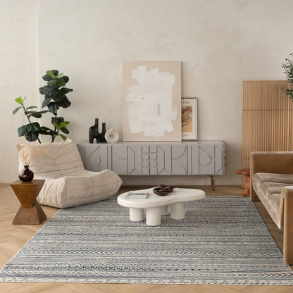 4' X 6' Navy Blue Decorative Stripes Area Rug