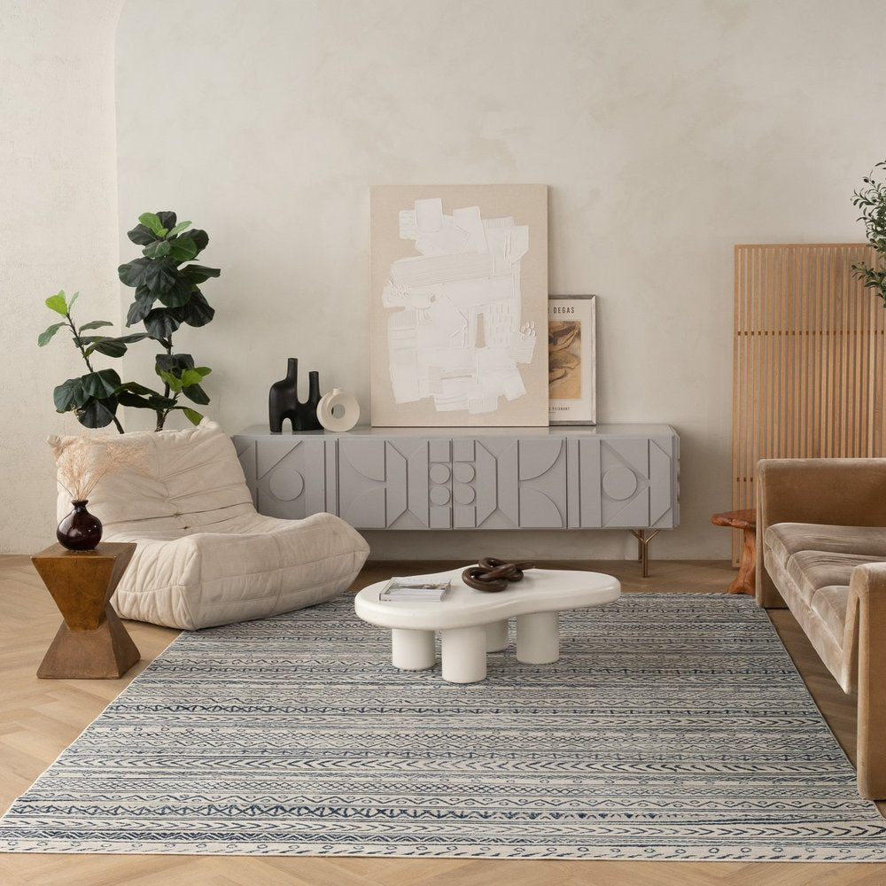 4' X 6' Navy Blue Decorative Stripes Area Rug