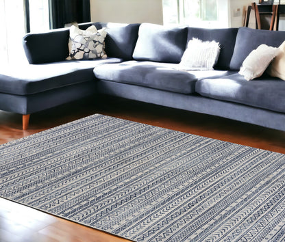 2' X 4' Navy Blue Decorative Stripes Area Rug