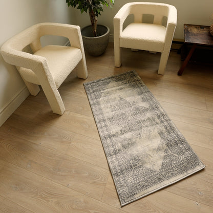 2' X 5' Gray Distressed Medallion Area Rug