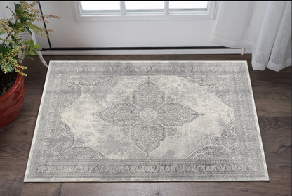 5' X 8' Gray Distressed Medallion Area Rug