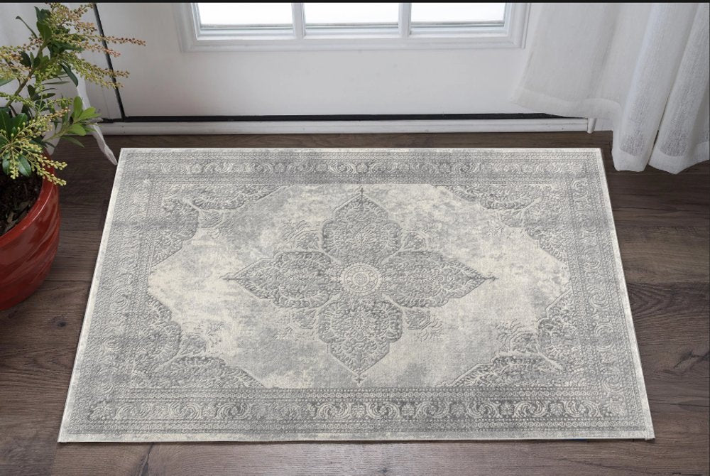 2' X 8' Gray Distressed Medallion Runner Rug