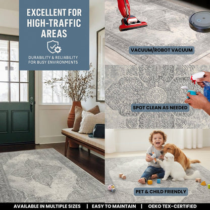 2' X 8' Gray Distressed Medallion Runner Rug