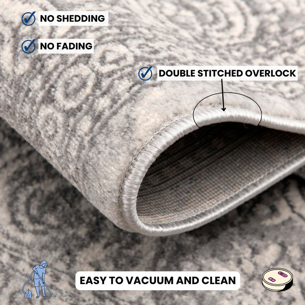 2' X 8' Gray Distressed Medallion Runner Rug