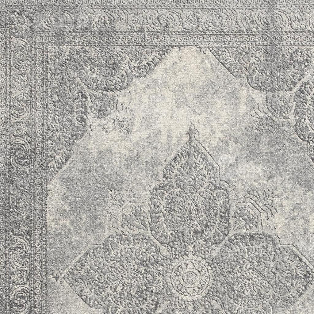 2' X 8' Gray Distressed Medallion Runner Rug