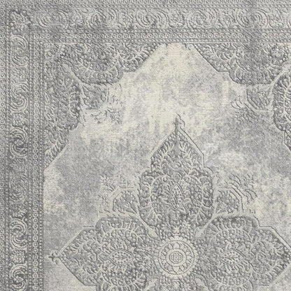 2' X 8' Gray Distressed Medallion Runner Rug