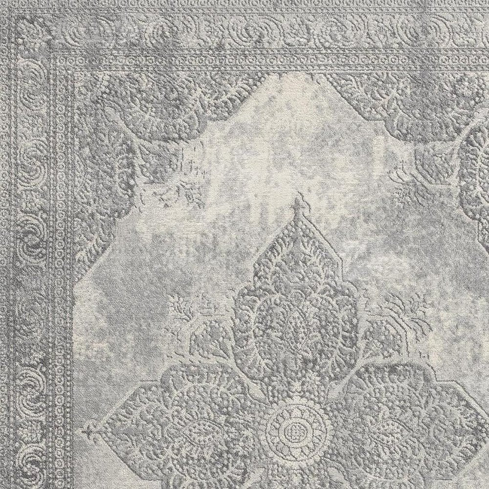 2' X 8' Gray Distressed Medallion Runner Rug