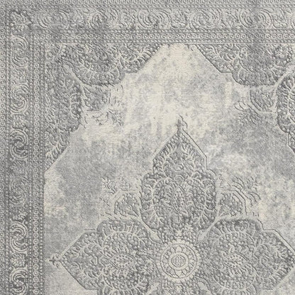 2' X 8' Gray Distressed Medallion Runner Rug