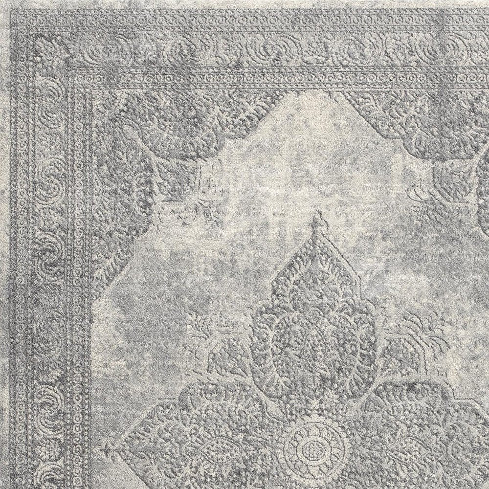 5' X 8' Gray Distressed Medallion Area Rug