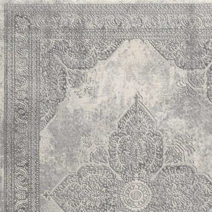 5' X 8' Gray Distressed Medallion Area Rug