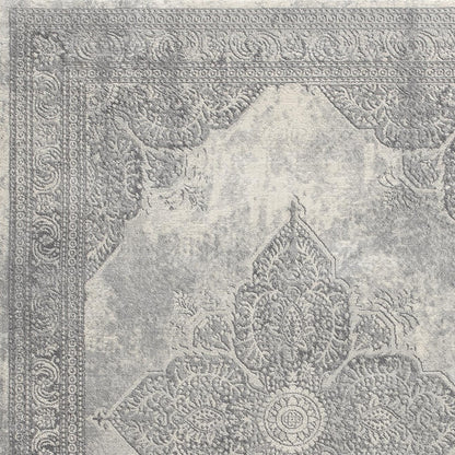 2' X 5' Gray Distressed Medallion Area Rug
