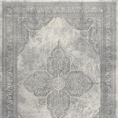 2' X 5' Gray Distressed Medallion Area Rug