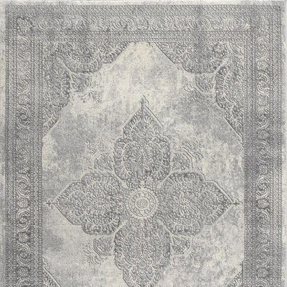 2' X 8' Gray Distressed Medallion Runner Rug