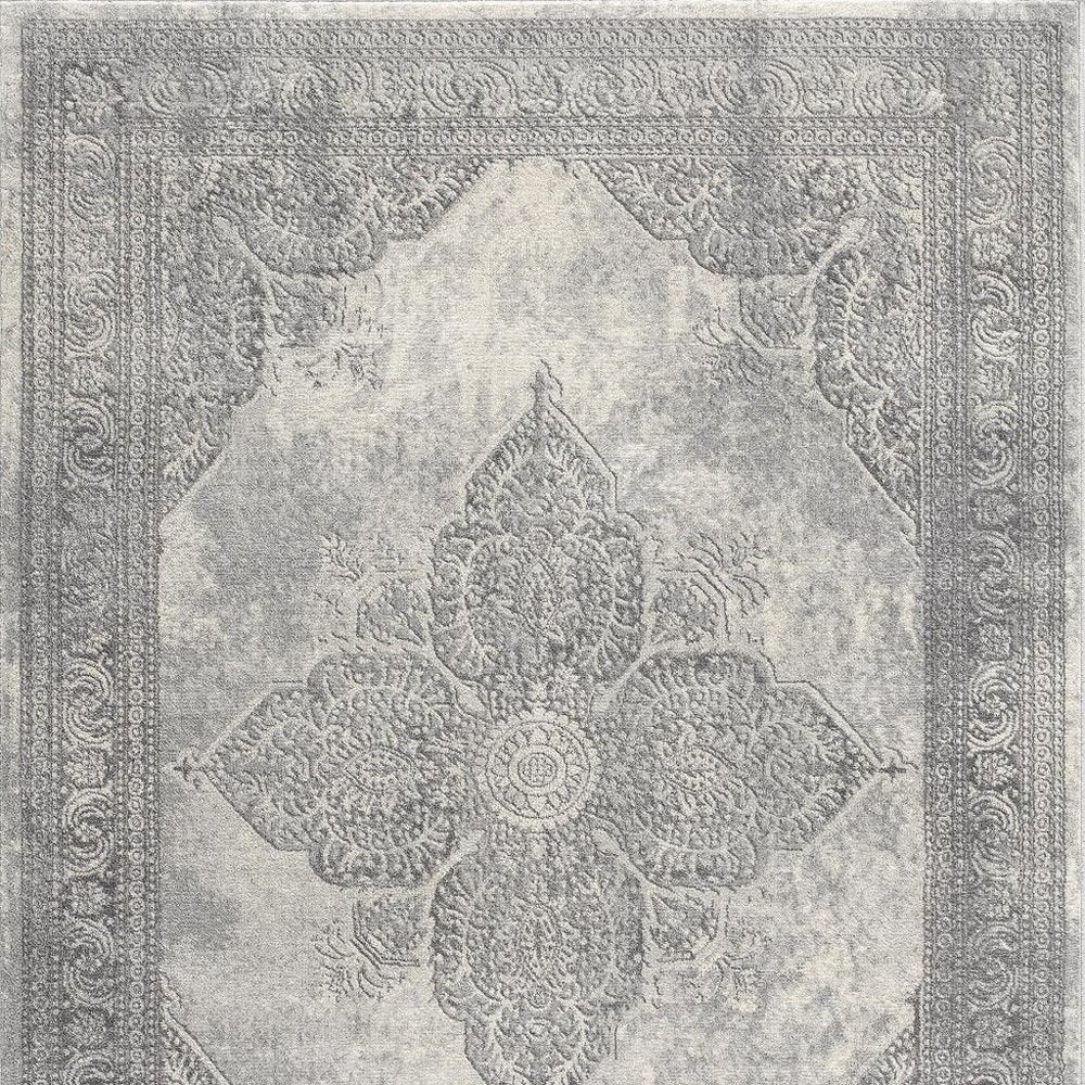 2' X 8' Gray Distressed Medallion Runner Rug