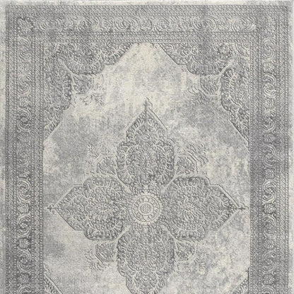 2' X 8' Gray Distressed Medallion Runner Rug