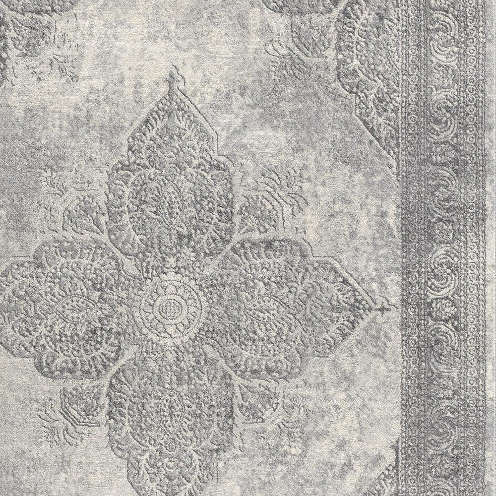 5' X 8' Gray Distressed Medallion Area Rug