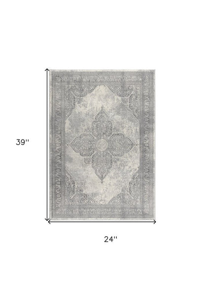 2' X 4' Gray Distressed Medallion Area Rug