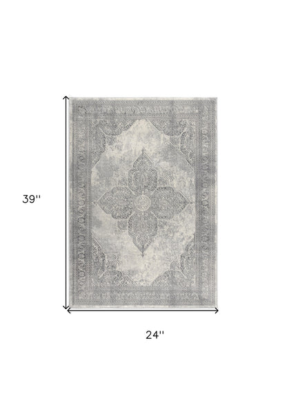 2' X 5' Gray Distressed Medallion Area Rug