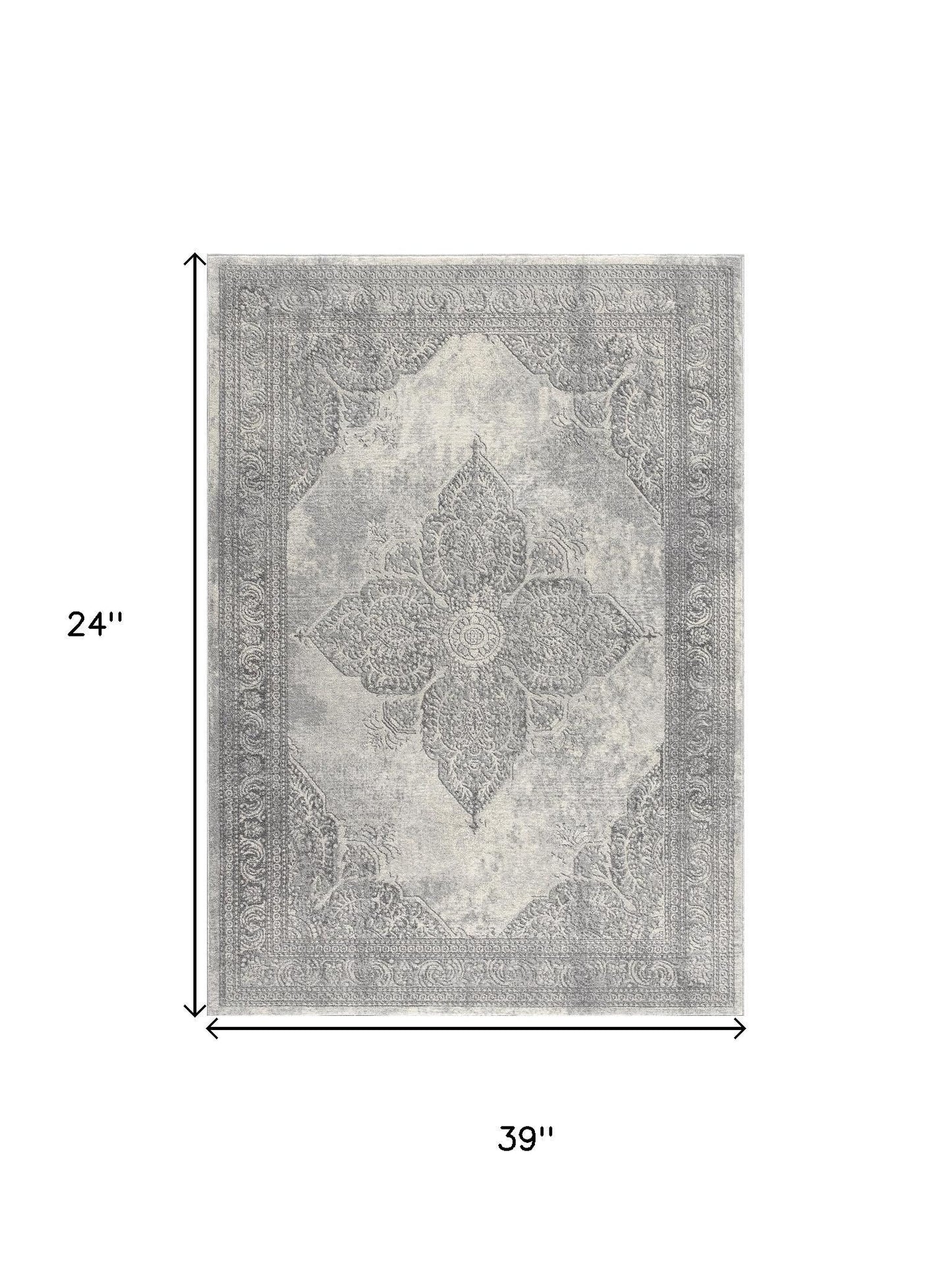 2' X 8' Gray Distressed Medallion Runner Rug