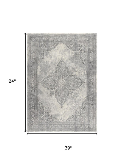 2' X 8' Gray Distressed Medallion Runner Rug