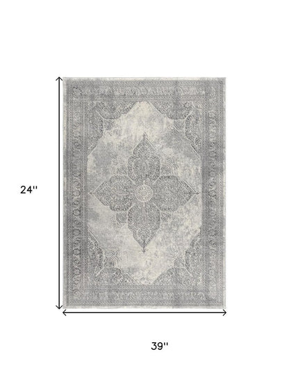 2' X 8' Gray Distressed Medallion Runner Rug