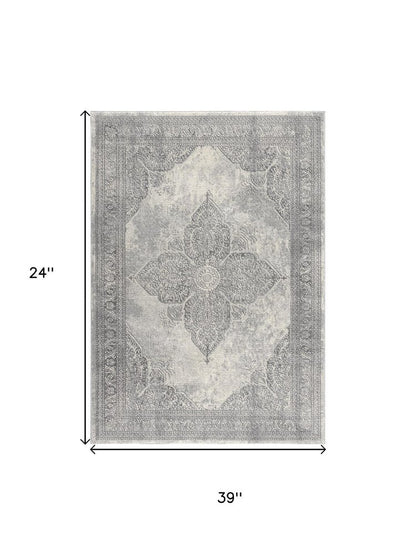 4' X 6' Gray Distressed Medallion Area Rug