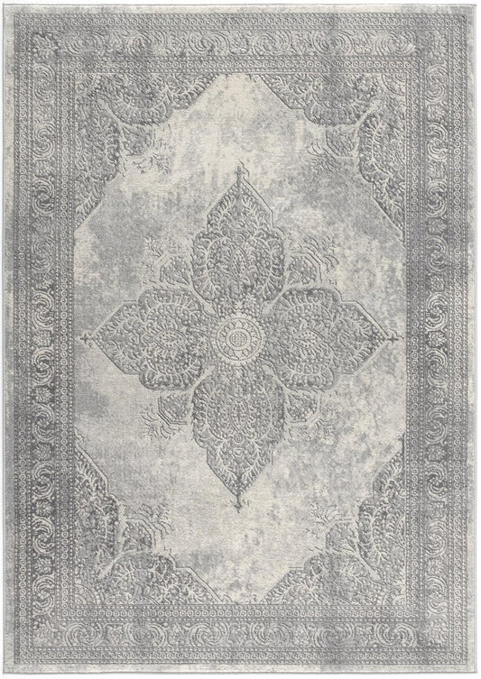 2' X 8' Gray Distressed Medallion Runner Rug