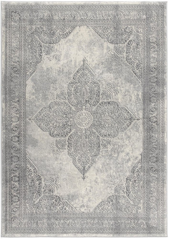 2' X 8' Gray Distressed Medallion Runner Rug