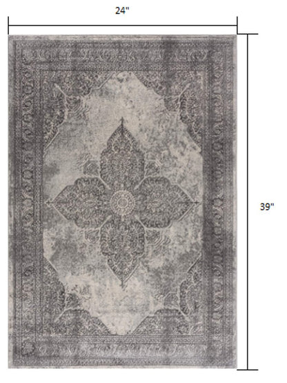 2' X 8' Gray Distressed Medallion Runner Rug