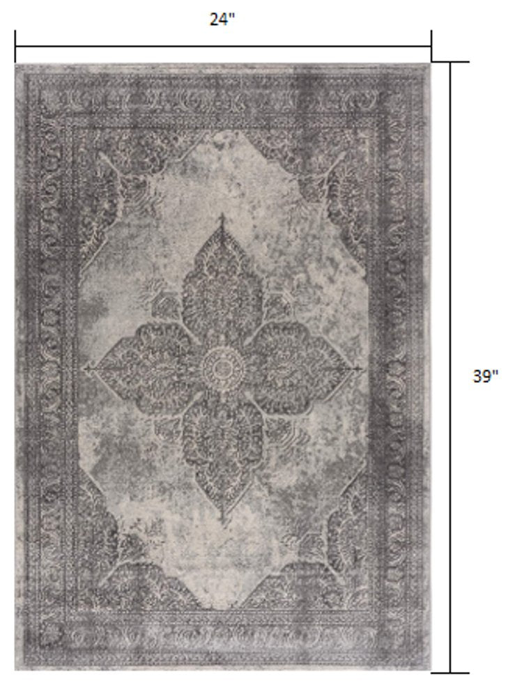 2' X 4' Gray Distressed Medallion Area Rug