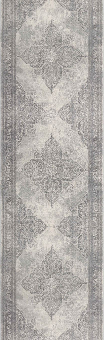 5' X 8' Gray Distressed Medallion Area Rug