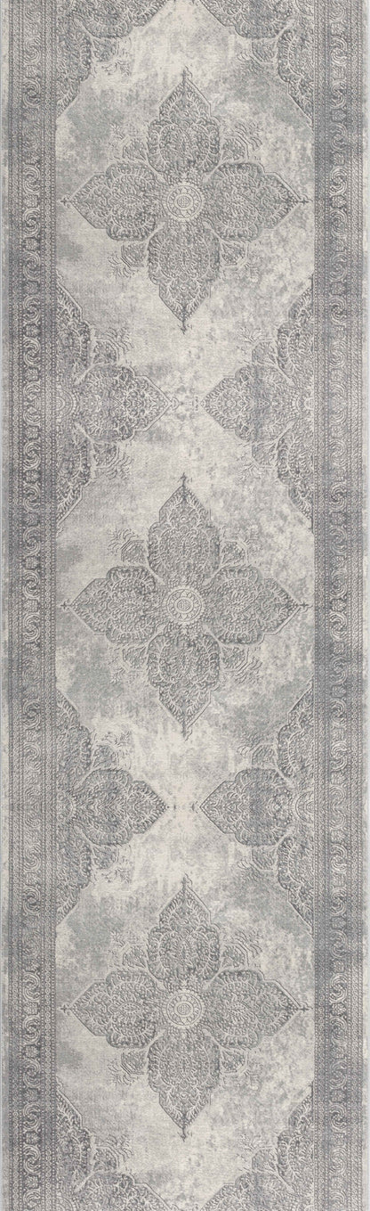 2' X 5' Gray Distressed Medallion Area Rug