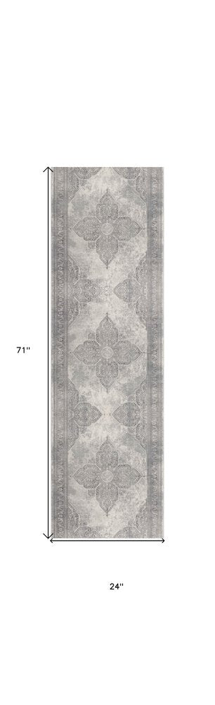 2' X 4' Gray Distressed Medallion Area Rug