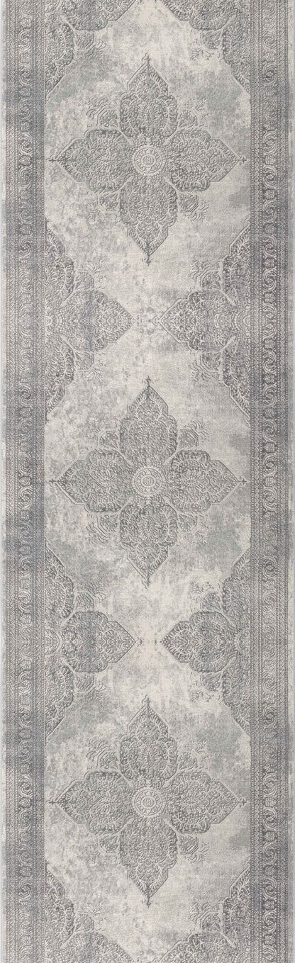 5' X 8' Gray Distressed Medallion Area Rug