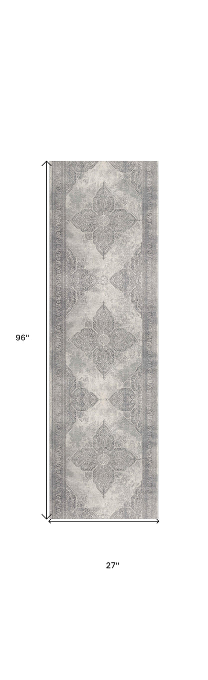 5' X 8' Gray Distressed Medallion Area Rug