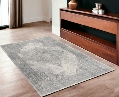 5' X 8' Gray Distressed Medallion Area Rug