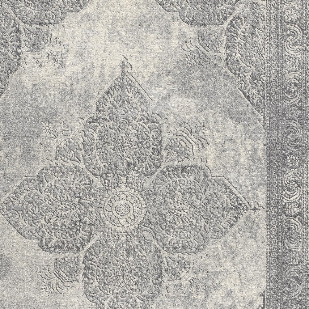 5' X 8' Gray Distressed Medallion Area Rug