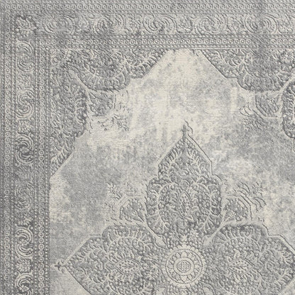 5' X 8' Gray Distressed Medallion Area Rug